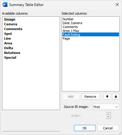 summary table dialog