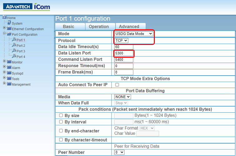 EKI-1524 TCP port configuration