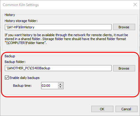 backup configuration dialog