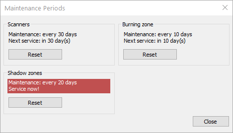 maintenance periods dialog