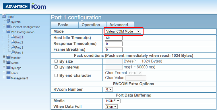EKI-1524 port configuration