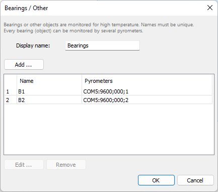 bearings list dialog