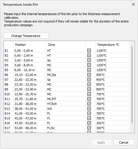 temperature inside kiln dialog