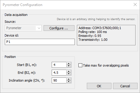 pyrometer configuration dialog