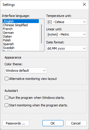 settings dialog