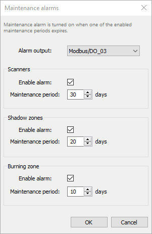 maintenance alarm dialog